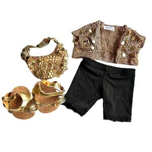 Build A Bear Workshop Gold Sandals Purse Top Black Laced Leggings